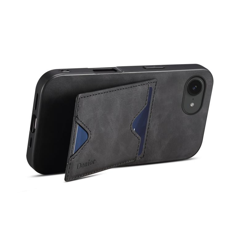 For iPhone 16e Denior D06 PU Back Cover Card Slot Holder Phone Case(Black) - iPhone 16e Cases by Denior | Online Shopping UK | buy2fix