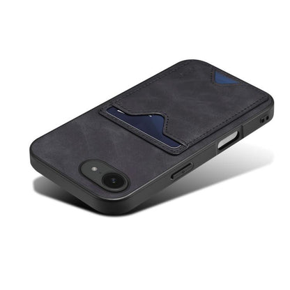 For iPhone 16e Denior D06 PU Back Cover Card Slot Holder Phone Case(Black) - iPhone 16e Cases by Denior | Online Shopping UK | buy2fix
