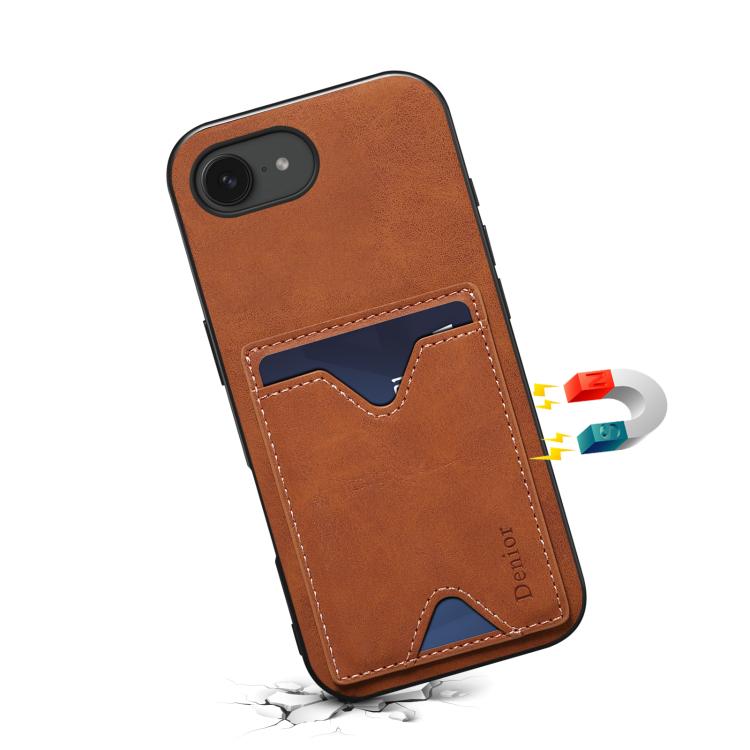 For iPhone 16e Denior D06 PU Back Cover Card Slot Holder Phone Case(Brown) - iPhone 16e Cases by Denior | Online Shopping UK | buy2fix