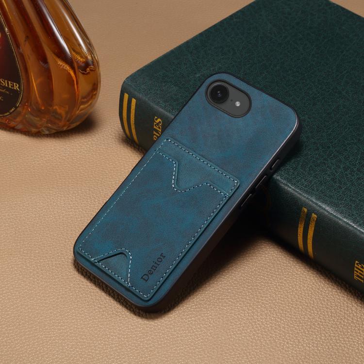 For iPhone 16e Denior D06 PU Back Cover Card Slot Holder Phone Case(Blue) - iPhone 16e Cases by Denior | Online Shopping UK | buy2fix