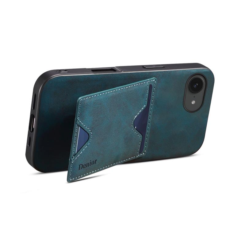 For iPhone 16e Denior D06 PU Back Cover Card Slot Holder Phone Case(Blue) - iPhone 16e Cases by Denior | Online Shopping UK | buy2fix