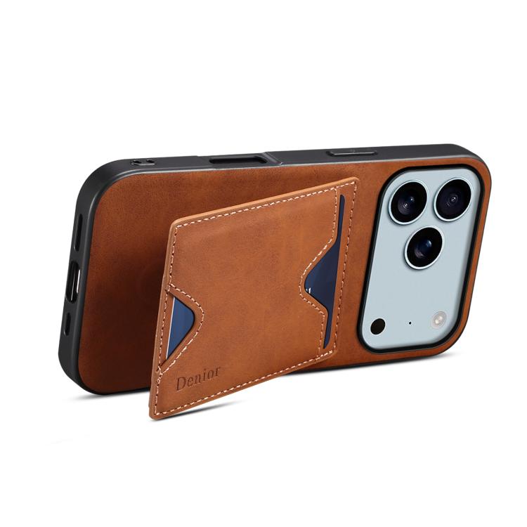 For iPhone 17 Pro Max Denior D06 PU Back Cover Card Slot Holder Phone Case(Brown) - iPhone 17 Pro Max Cases by Denior | Online Shopping UK | buy2fix