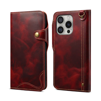 For iPhone 16 Pro Denior B01 Oil Wax Cowhide Magnetic Button Genuine Leather Case(Red) - iPhone 16 Pro Cases by Denior | Online Shopping UK | buy2fix