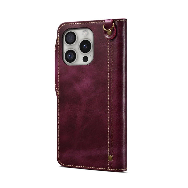 For iPhone 16 Pro Max Denior B01 Oil Wax Cowhide Magnetic Button Genuine Leather Case(Purple) - iPhone 16 Pro Max Cases by Denior | Online Shopping UK | buy2fix