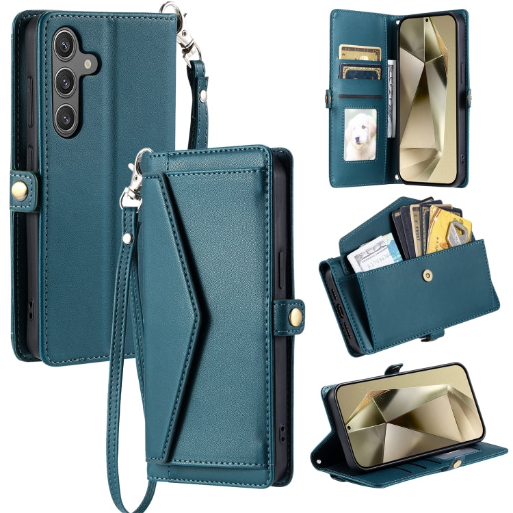 For Samsung Galaxy S25+ 5G Wallet Multi-card Slot Leather Phone Case with Lanyard(Green) by buy2fix