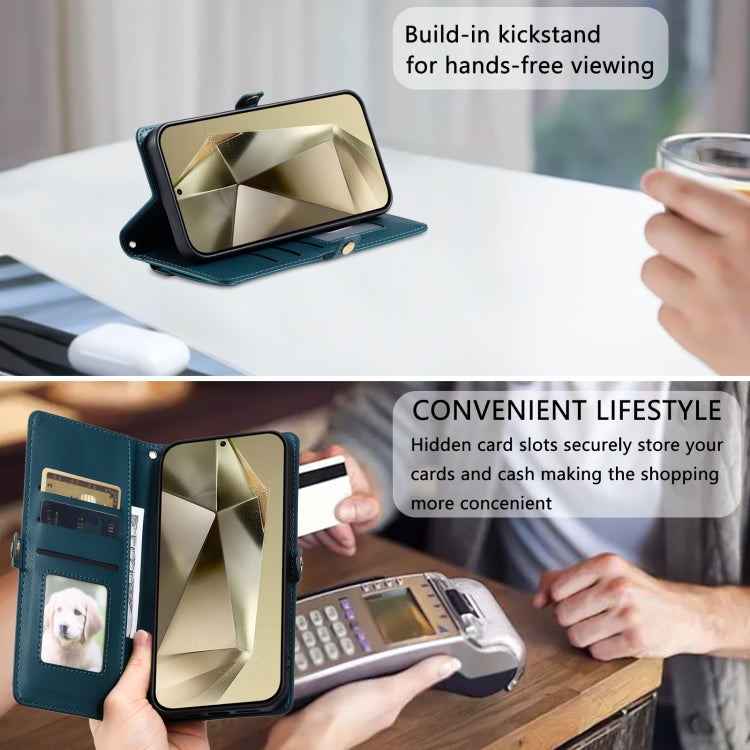 For Samsung Galaxy S25+ 5G Wallet Multi-card Slot Leather Phone Case with Lanyard(Green) by buy2fix