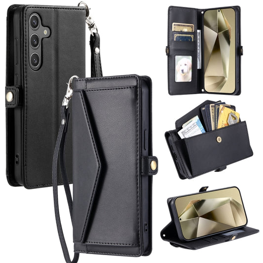 For Samsung Galaxy S25+ 5G Wallet Multi-card Slot Leather Phone Case with Lanyard(Black) by buy2fix