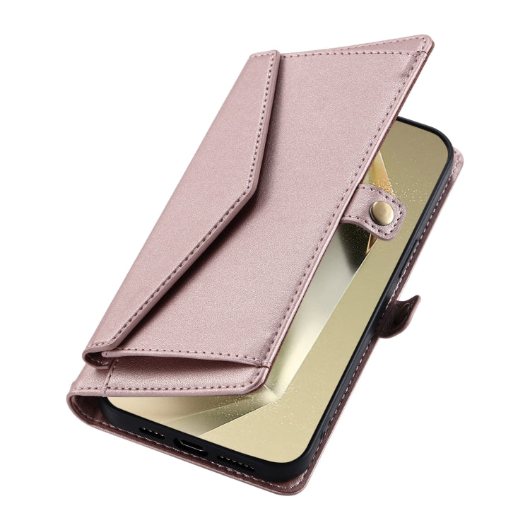 For Samsung Galaxy S25 Ultra 5G Wallet Multi-card Slot Leather Phone Case with Lanyard(Rose Gold) by buy2fix