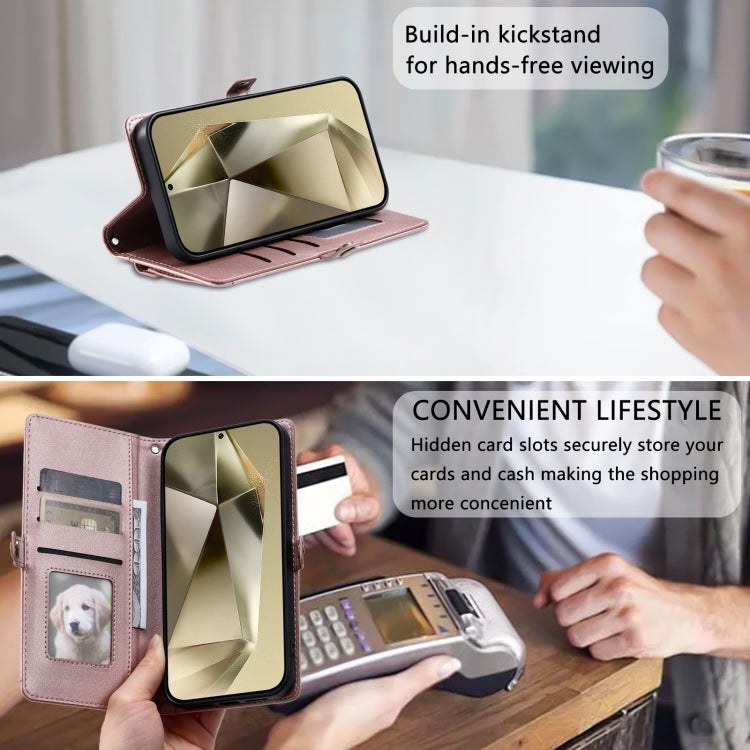 For Samsung Galaxy S25 Ultra 5G Wallet Multi-card Slot Leather Phone Case with Lanyard(Rose Gold) by buy2fix