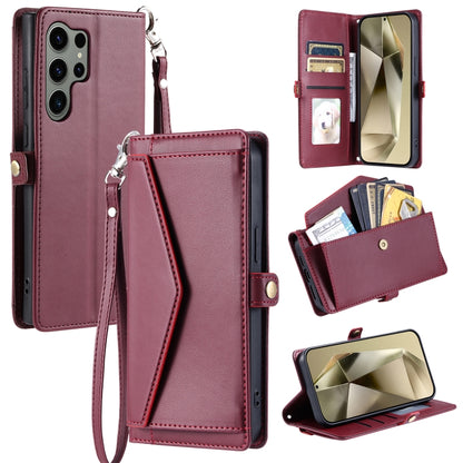 For Samsung Galaxy S25 Ultra 5G Wallet Multi-card Slot Leather Phone Case with Lanyard(Wine Red) - Galaxy S25 Ultra 5G Cases by buy2fix | Online Shopping UK | buy2fix