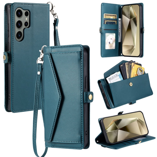 For Samsung Galaxy S25 Ultra 5G Wallet Multi-card Slot Leather Phone Case with Lanyard(Green)