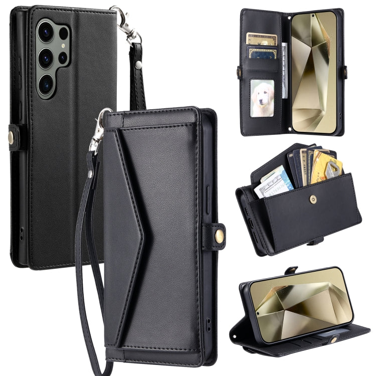 For Samsung Galaxy S25 Ultra 5G Wallet Multi-card Slot Leather Phone Case with Lanyard(Black) - Galaxy S25 Ultra 5G Cases by buy2fix | Online Shopping UK | buy2fix