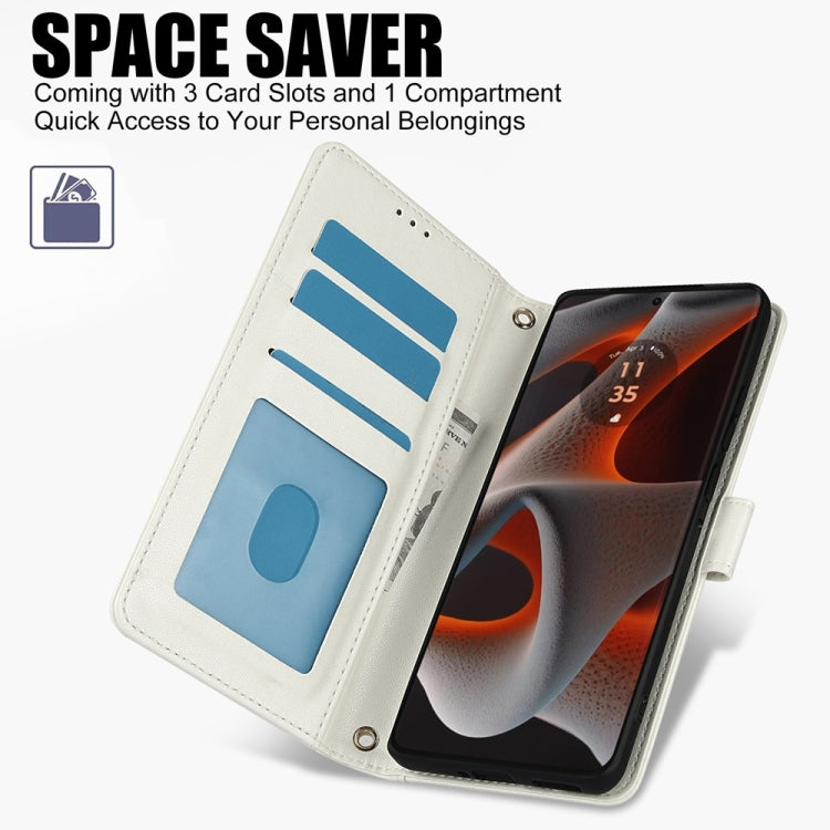 For Motorola Moto G Play 2024 Skin Feel Pure Color Card Slots Leather Phone Case with Dual Lanyard(White) by buy2fix