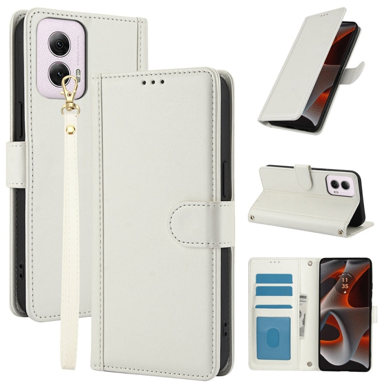 For Motorola Moto G Power 5G 2024 Skin Feel Pure Color Card Slots Leather Phone Case with Dual Lanyard(White) by buy2fix