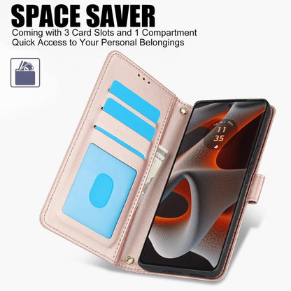 For Motorola Moto G Power 5G 2024 Skin Feel Pure Color Card Slots Leather Phone Case with Dual Lanyard(Rose Gold) by buy2fix