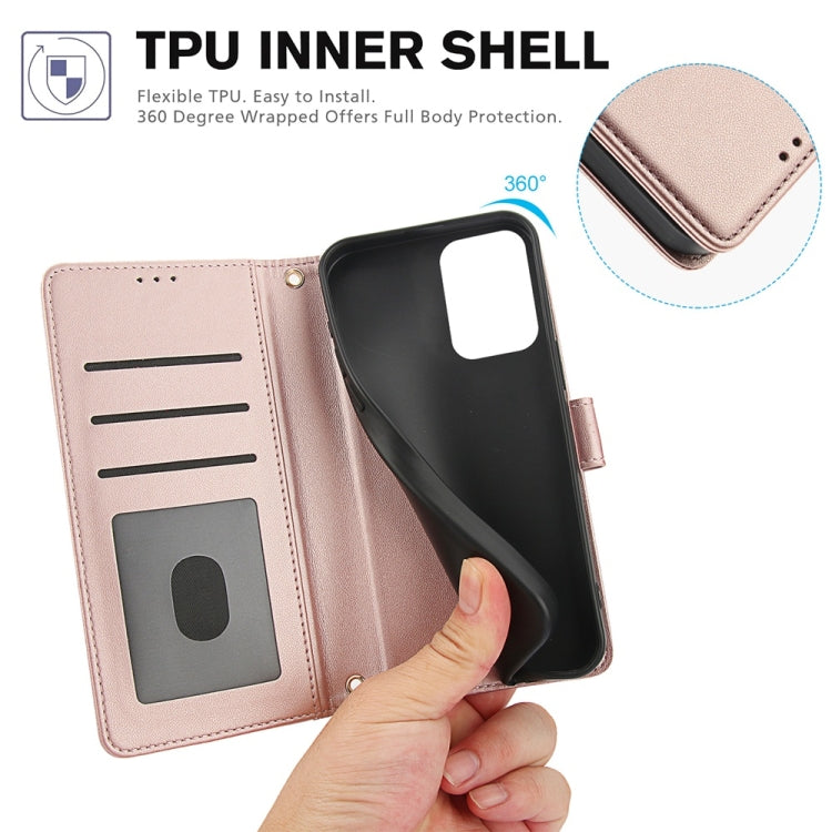 For Motorola Moto G Power 5G 2024 Skin Feel Pure Color Card Slots Leather Phone Case with Dual Lanyard(Rose Gold) by buy2fix