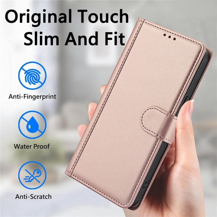 For Motorola Moto G Stylus 5G 2024 Skin Feel Pure Color Card Slots Leather Phone Case with Dual Lanyard(Rose Gold) by buy2fix