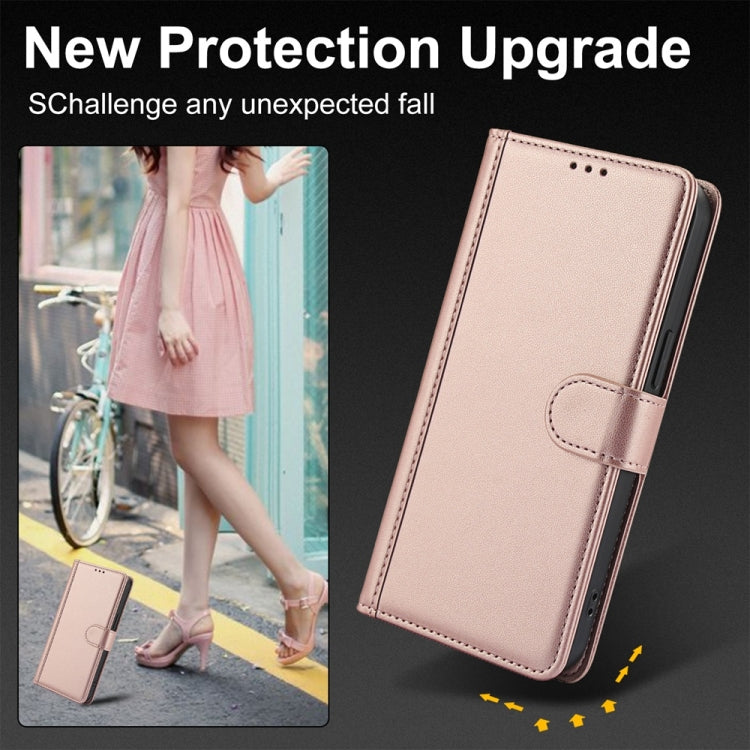 For Motorola Moto G Stylus 5G 2024 Skin Feel Pure Color Card Slots Leather Phone Case with Dual Lanyard(Rose Gold) by buy2fix
