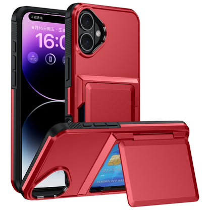 For iPhone 16 Card Slot Holder Phone Case(Red) - iPhone 16 Cases by buy2fix | Online Shopping UK | buy2fix