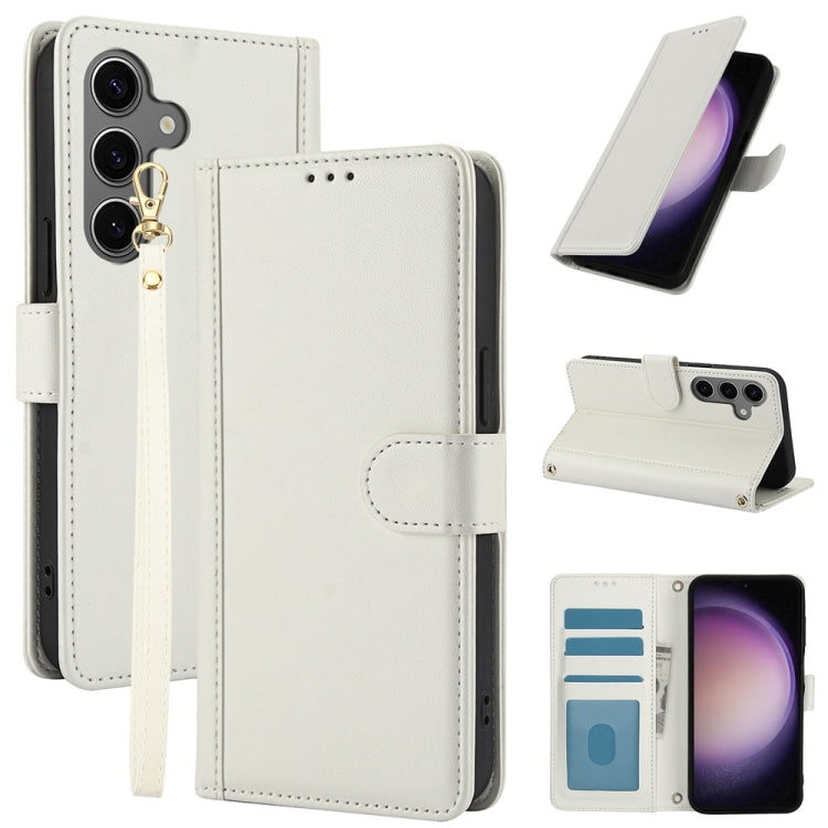 For Samsung Galaxy S25+ 5G Skin Feel Pure Color Card Slots Leather Phone Case with Dual Lanyard(White) by buy2fix