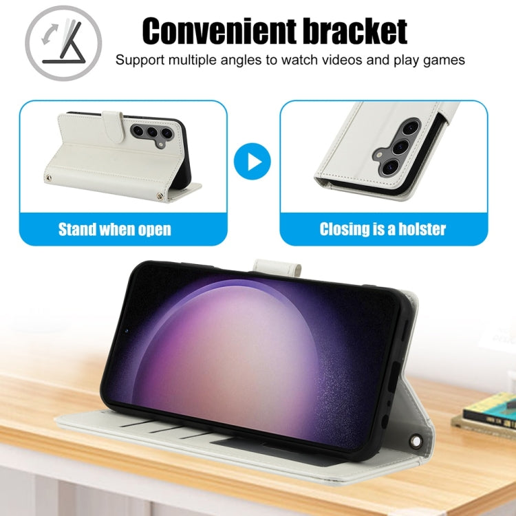 For Samsung Galaxy S25+ 5G Skin Feel Pure Color Card Slots Leather Phone Case with Dual Lanyard(White) by buy2fix