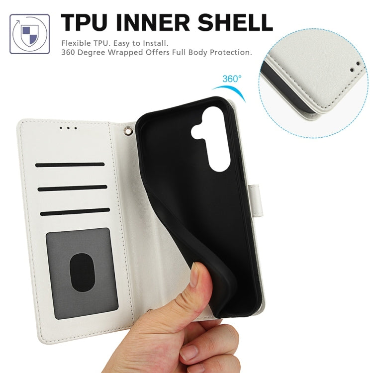For Samsung Galaxy S25+ 5G Skin Feel Pure Color Card Slots Leather Phone Case with Dual Lanyard(White) by buy2fix