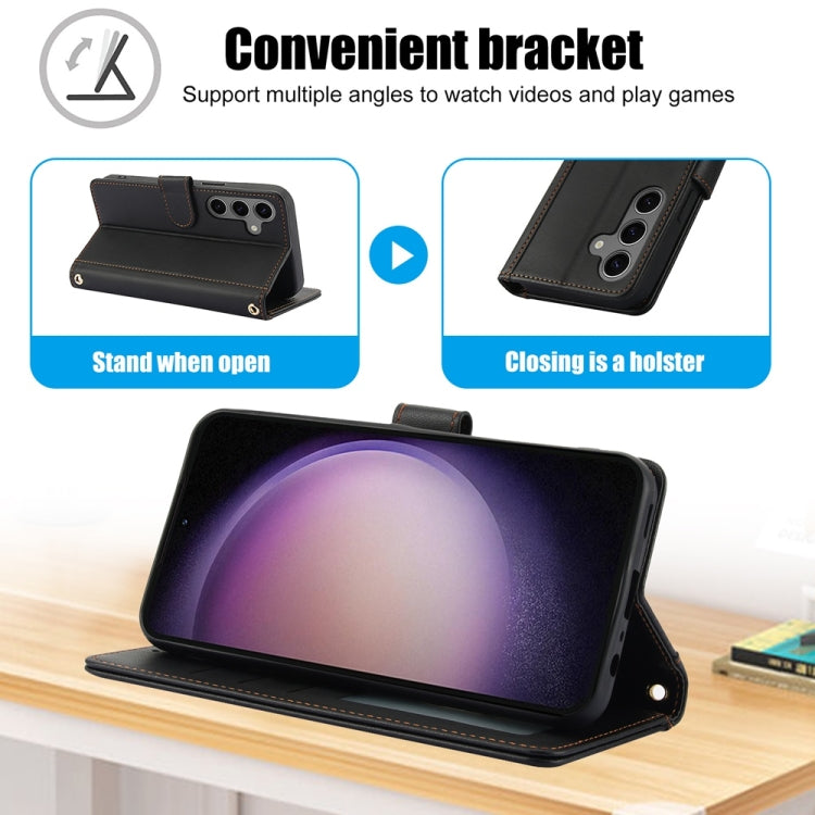 For Samsung Galaxy S25+ 5G Skin Feel Pure Color Card Slots Leather Phone Case with Dual Lanyard(Black) by buy2fix