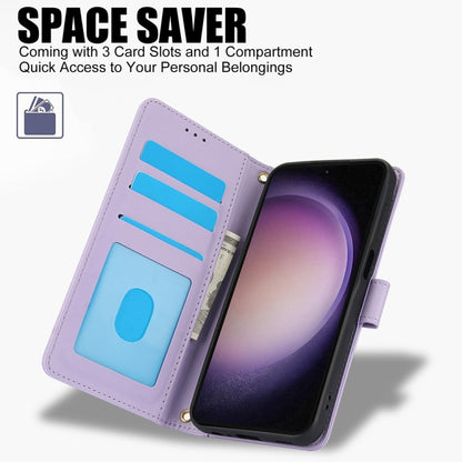 For Samsung Galaxy S25+ 5G Skin Feel Pure Color Card Slots Leather Phone Case with Dual Lanyard(Purple) by buy2fix