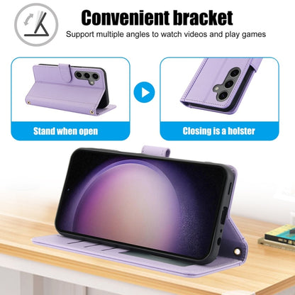 For Samsung Galaxy S25+ 5G Skin Feel Pure Color Card Slots Leather Phone Case with Dual Lanyard(Purple) by buy2fix