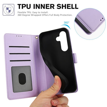 For Samsung Galaxy S25+ 5G Skin Feel Pure Color Card Slots Leather Phone Case with Dual Lanyard(Purple) by buy2fix