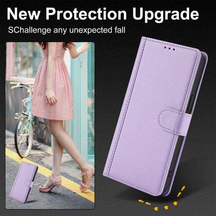 For Samsung Galaxy S25+ 5G Skin Feel Pure Color Card Slots Leather Phone Case with Dual Lanyard(Purple) by buy2fix