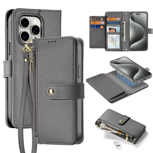 For iPhone 15 Pro Max DUX DUCIS Lawa Series 2 in 1 Wallet Zipper Detachable MagSafe Phone Case with Lanyard(Grey) by DUX DUCIS