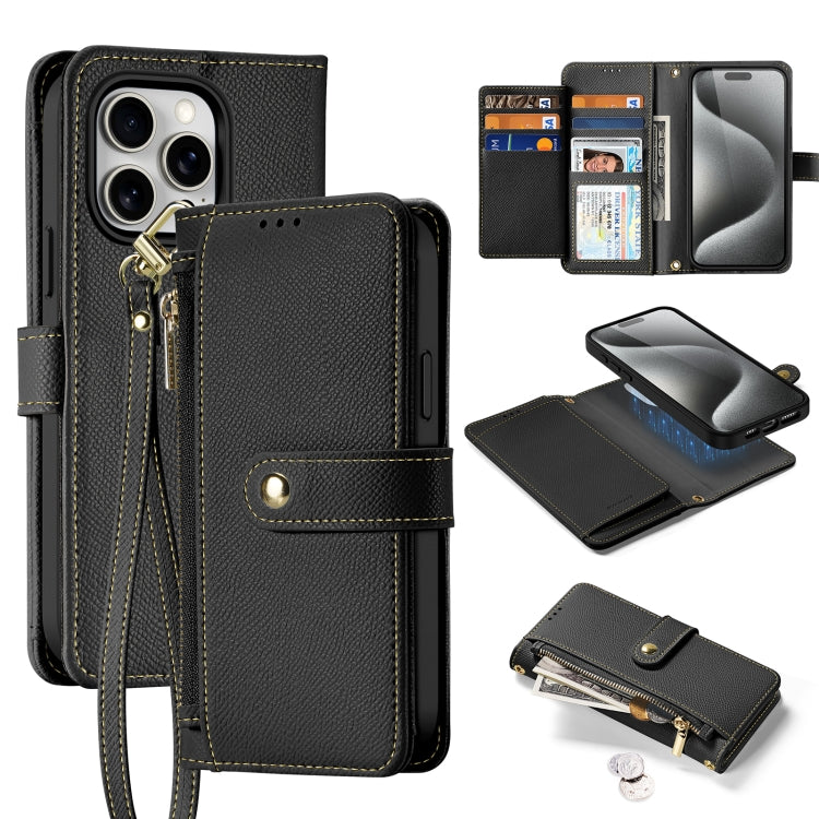 For iPhone 15 Pro DUX DUCIS Lawa Series 2 in 1 Wallet Zipper Detachable MagSafe Phone Case with Lanyard(Black) by DUX DUCIS