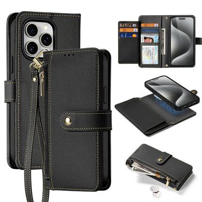 For iPhone 15 Pro DUX DUCIS Lawa Series 2 in 1 Wallet Zipper Detachable MagSafe Phone Case with Lanyard(Black) by DUX DUCIS