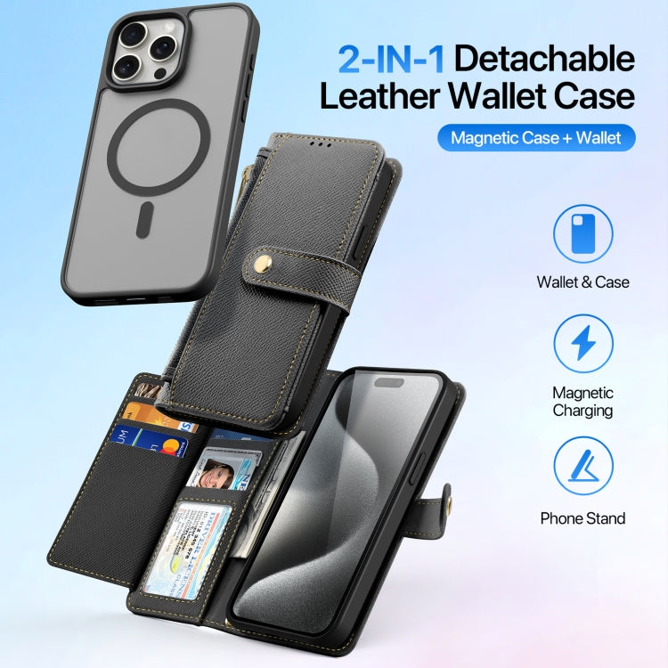 For iPhone 15 Pro DUX DUCIS Lawa Series 2 in 1 Wallet Zipper Detachable MagSafe Phone Case with Lanyard(Black) by DUX DUCIS