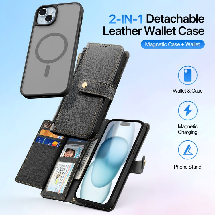 For iPhone 15 Plus DUX DUCIS Lawa Series 2 in 1 Wallet Zipper Detachable MagSafe Phone Case with Lanyard(Black) by DUX DUCIS