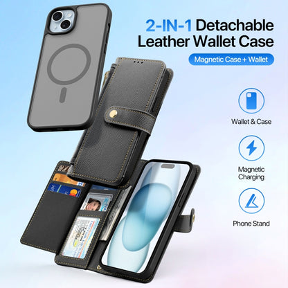 For iPhone 15 Plus DUX DUCIS Lawa Series 2 in 1 Wallet Zipper Detachable MagSafe Phone Case with Lanyard(Black) by DUX DUCIS