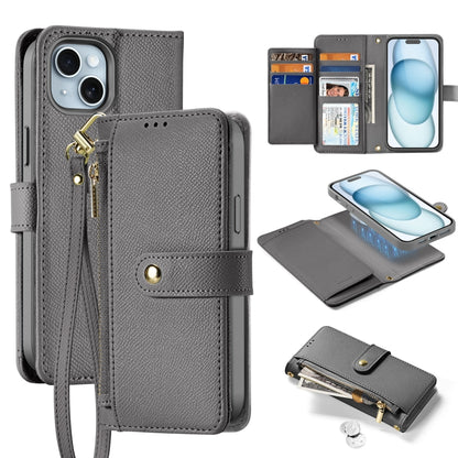 For iPhone 15 Plus DUX DUCIS Lawa Series 2 in 1 Wallet Zipper Detachable MagSafe Phone Case with Lanyard(Grey) by DUX DUCIS