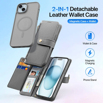 For iPhone 15 Plus DUX DUCIS Lawa Series 2 in 1 Wallet Zipper Detachable MagSafe Phone Case with Lanyard(Grey) by DUX DUCIS