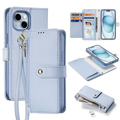 For iPhone 15 Plus DUX DUCIS Lawa Series 2 in 1 Wallet Zipper Detachable MagSafe Phone Case with Lanyard(Light Blue) by DUX DUCIS