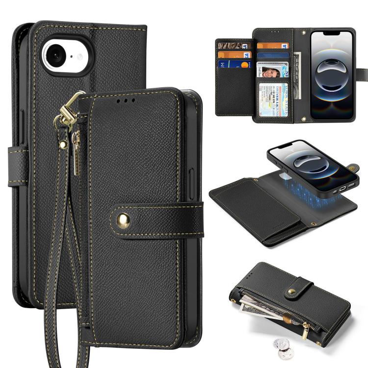 For iPhone 16e DUX DUCIS Lawa Series 2 in 1 Wallet Zipper Detachable MagSafe Phone Case with Lanyard(Black) - iPhone 16e Cases by DUX DUCIS | Online Shopping UK | buy2fix