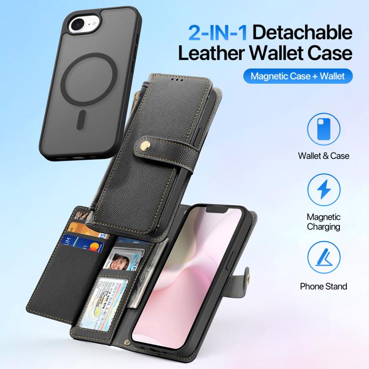 For iPhone 16e DUX DUCIS Lawa Series 2 in 1 Wallet Zipper Detachable MagSafe Phone Case with Lanyard(Black) - iPhone 16e Cases by DUX DUCIS | Online Shopping UK | buy2fix