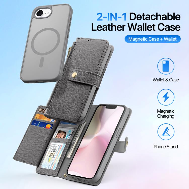For iPhone 16e DUX DUCIS Lawa Series 2 in 1 Wallet Zipper Detachable MagSafe Phone Case with Lanyard(Grey) - iPhone 16e Cases by DUX DUCIS | Online Shopping UK | buy2fix