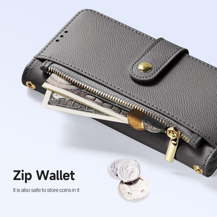 For iPhone 16e DUX DUCIS Lawa Series 2 in 1 Wallet Zipper Detachable MagSafe Phone Case with Lanyard(Grey) - iPhone 16e Cases by DUX DUCIS | Online Shopping UK | buy2fix