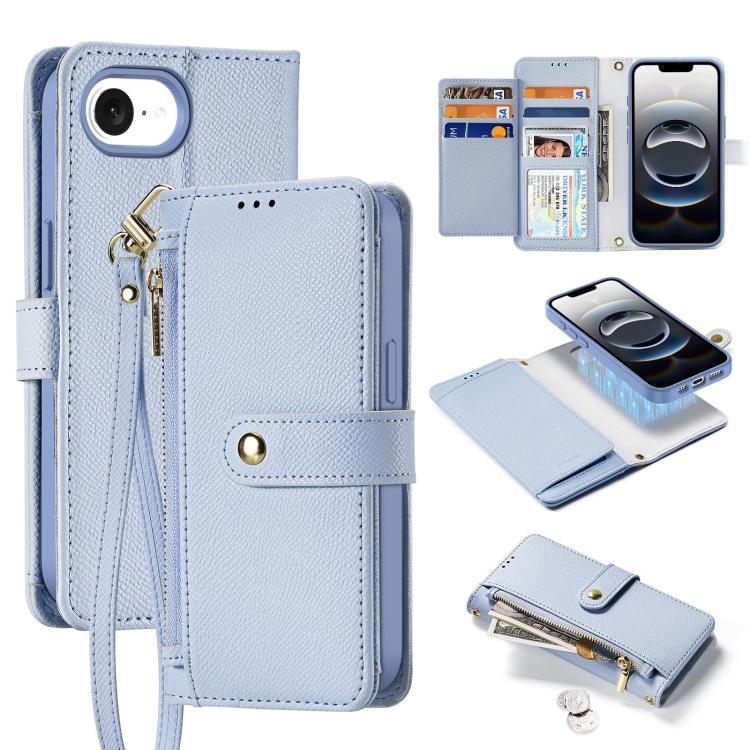 For iPhone 16e DUX DUCIS Lawa Series 2 in 1 Wallet Zipper Detachable MagSafe Phone Case with Lanyard(Light Blue) - iPhone 16e Cases by DUX DUCIS | Online Shopping UK | buy2fix