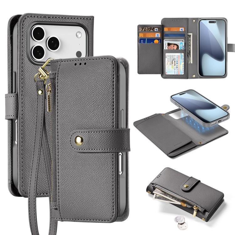For iPhone 17 Pro Max DUX DUCIS Lawa Series 2 in 1 Wallet Zipper Detachable MagSafe Phone Case with Lanyard(Grey) - iPhone 17 Pro Max Cases by DUX DUCIS | Online Shopping UK | buy2fix
