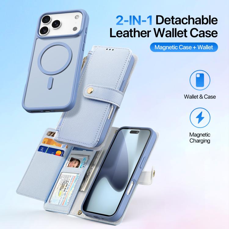 For iPhone 17 Pro DUX DUCIS Lawa Series 2 in 1 Wallet Zipper Detachable MagSafe Phone Case with Lanyard(Light Blue) - iPhone 17 Pro Cases by DUX DUCIS | Online Shopping UK | buy2fix