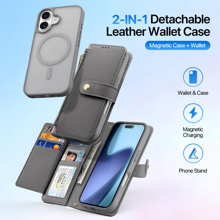 For iPhone 17 DUX DUCIS Lawa Series 2 in 1 Wallet Zipper Detachable MagSafe Phone Case with Lanyard(Grey) - iPhone 17 Cases by DUX DUCIS | Online Shopping UK | buy2fix