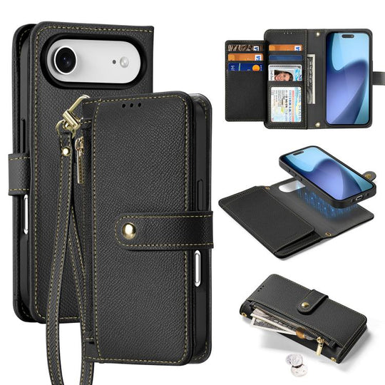 For iPhone Air DUX DUCIS Lawa Series 2 in 1 Wallet Zipper Detachable MagSafe Phone Case with Lanyard(Black)