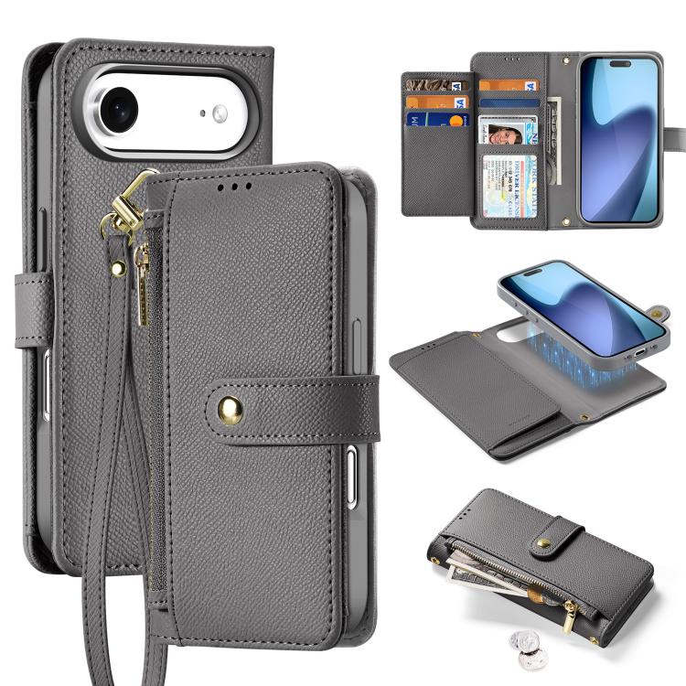 For iPhone Air DUX DUCIS Lawa Series 2 in 1 Wallet Zipper Detachable MagSafe Phone Case with Lanyard(Grey) - iPhone Air Cases by DUX DUCIS | Online Shopping UK | buy2fix
